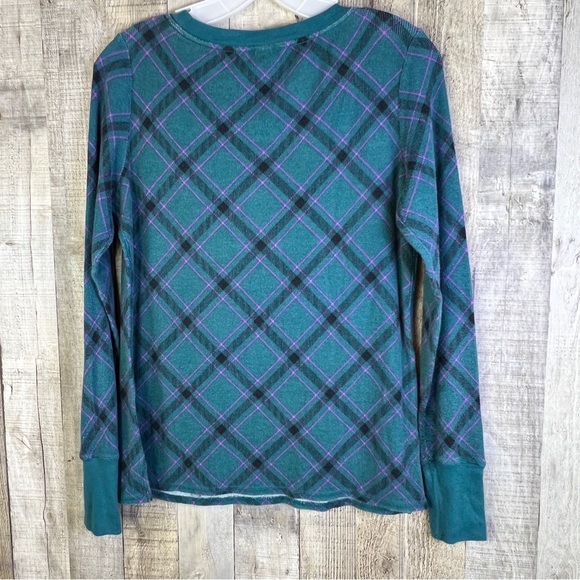 2-Pc Victoria’s Secret Plaid Thermal Cotton Pj’s Long Sleeve Crewneck Pj’s - Picture 5 of 10